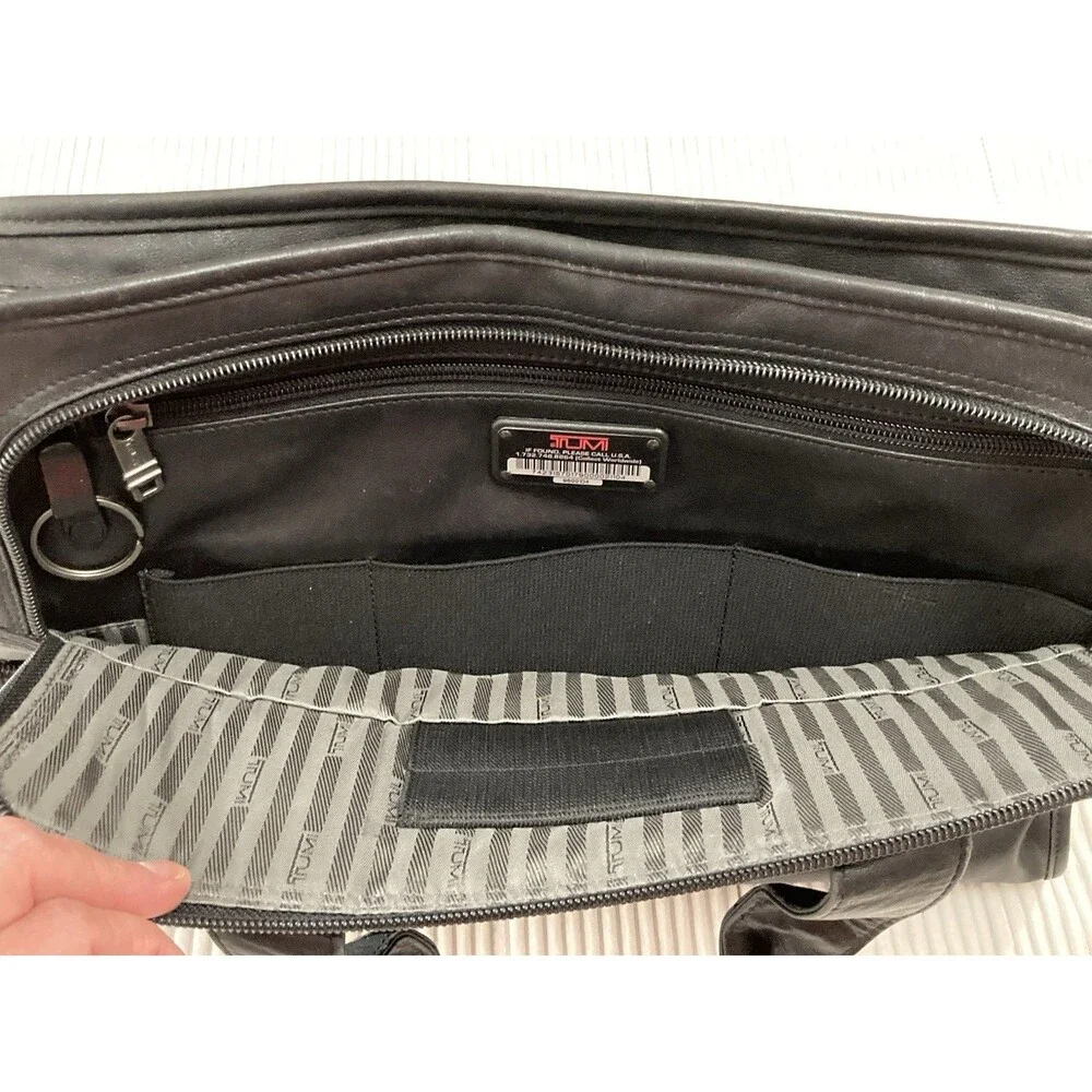 TUMI Black Leather Briefcase 15” Laptop Business Travel Work Bag - Picture 13 of 16